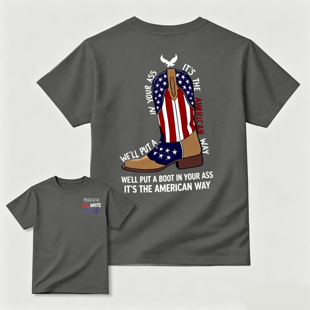 Eagle American Flag Cowboy Boots Graphic T-Shirt