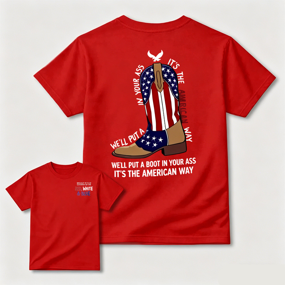 Eagle American Flag Cowboy Boots Graphic T-Shirt