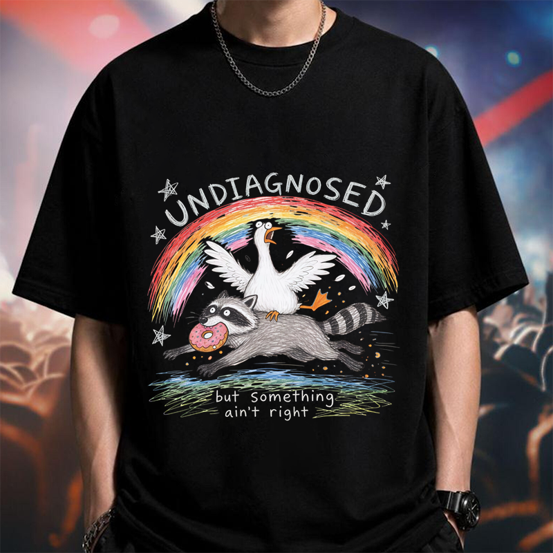Comfort Colors Undiagnosed But Something Ain't Right TShirt, Funny Goose Riding Raccoon Tee, Silly Goose T-Shirt, Mental Health Humor Gift