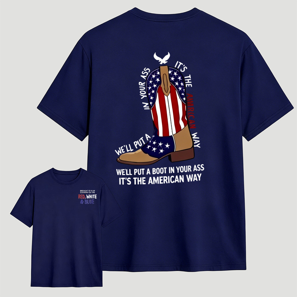 Eagle American Flag Cowboy Boots Graphic T-Shirt