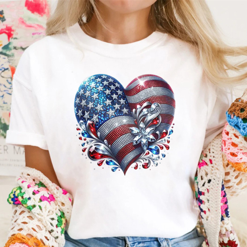 American Flag Heart Design Cotton Casual T-shirt