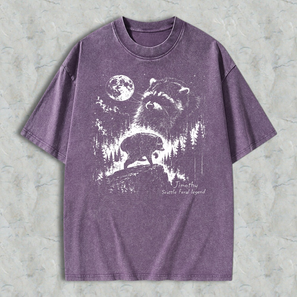 Bear And Moon Forest Graphic Washed T-shirt