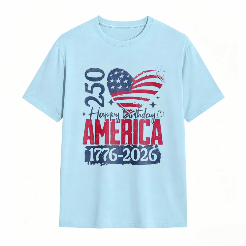 250th Birthday America 1776 2026 Patriotic Heart Flag Design T-shirt