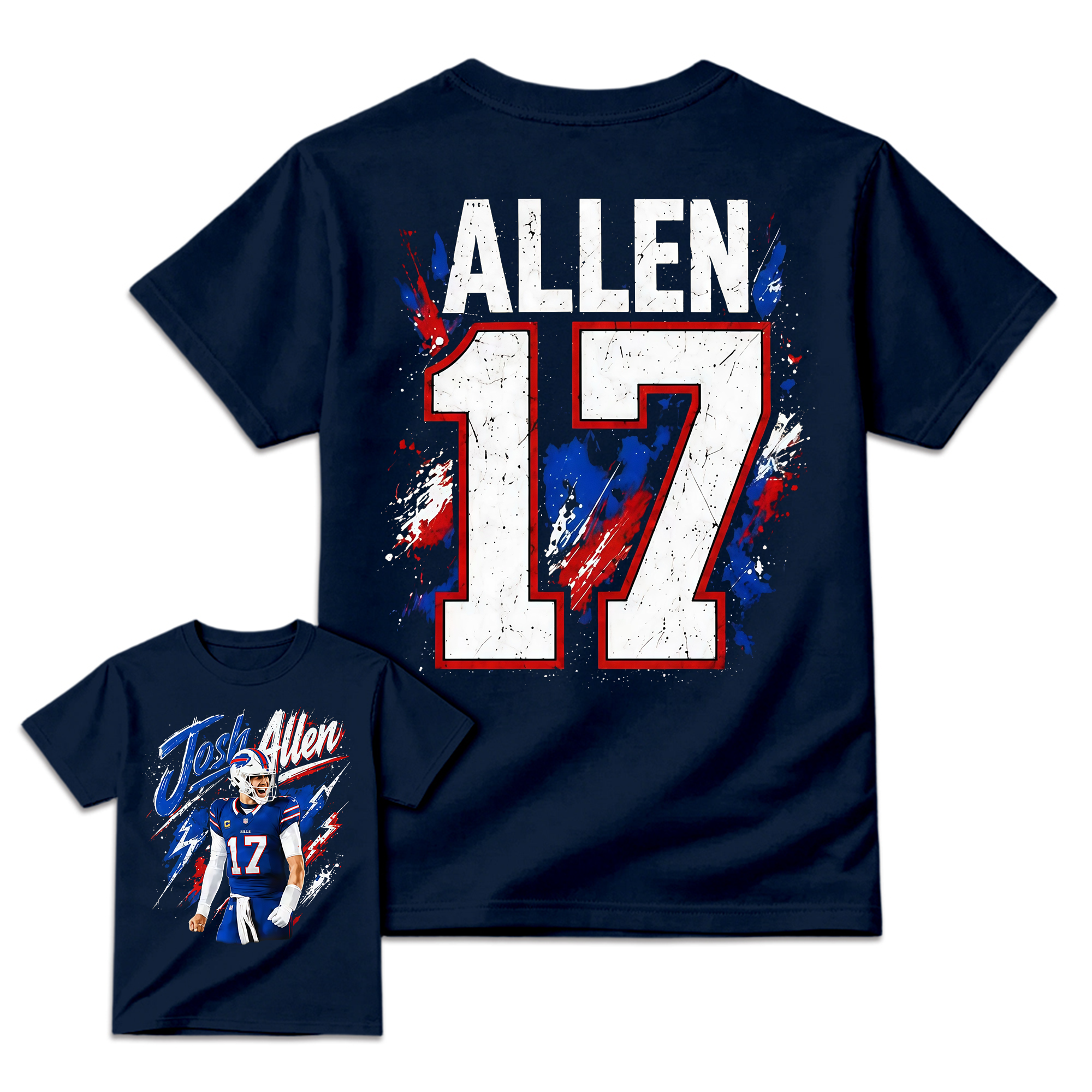 Blue Red Number 17 Football Graphic T-Shirt, Quarterback Game Day Tee, Two-Sided Unisex Sports Fan Shirt