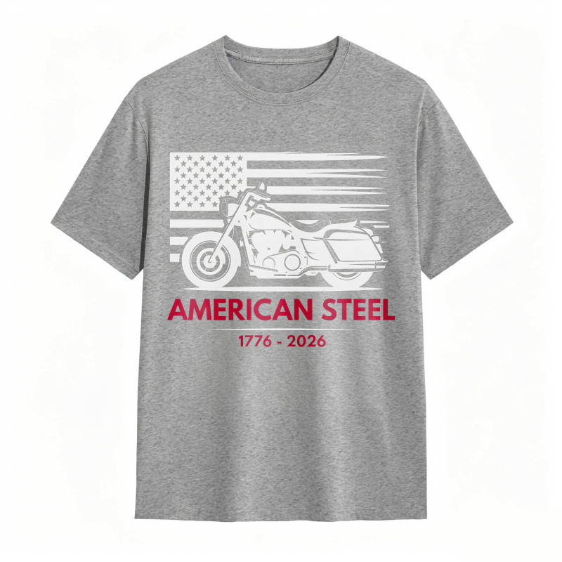 American Flag Motorcycle American Steel 1776 2026 Unisex Classic T-shirt