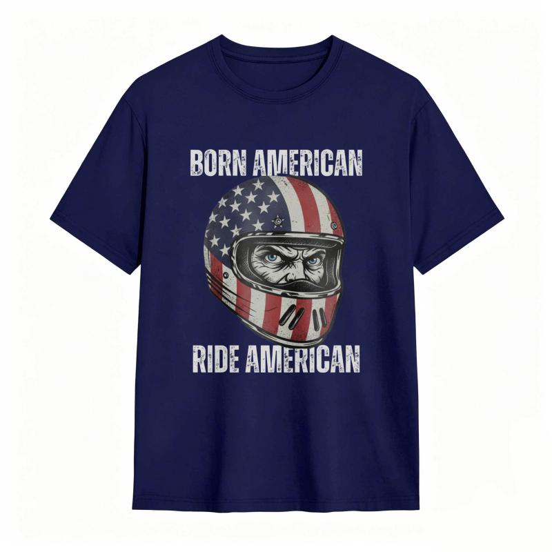 American Flag Helmet Born American Ride American T-shirt