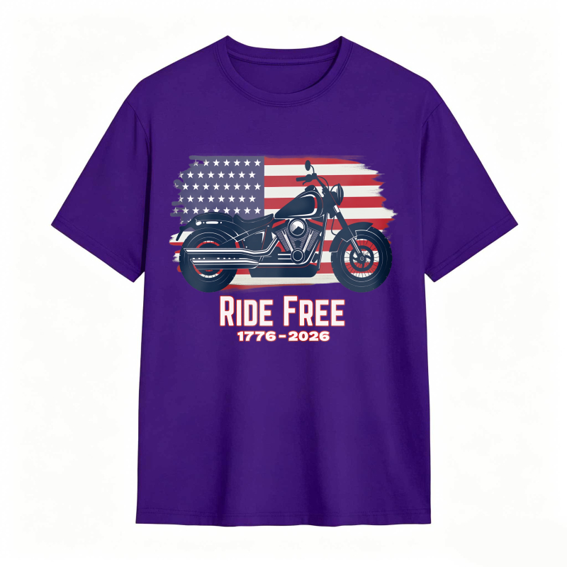 American Flag Motorcycle Ride Free 1776 2026 Unisex Classic T-shirt