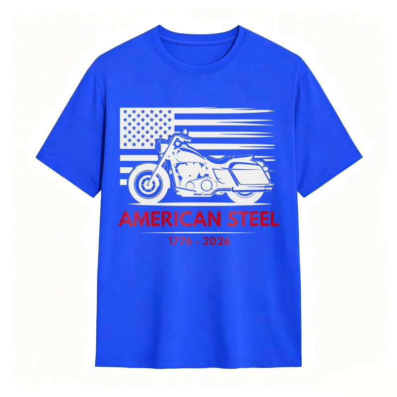 American Flag Motorcycle American Steel 1776 2026 Unisex Classic T-shirt