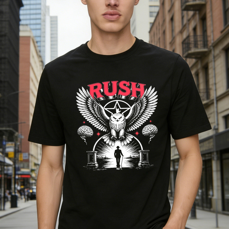 Rush Band Vintage Rock Owl Wings Pentagram Silhouette Unisex Classic T-shirt