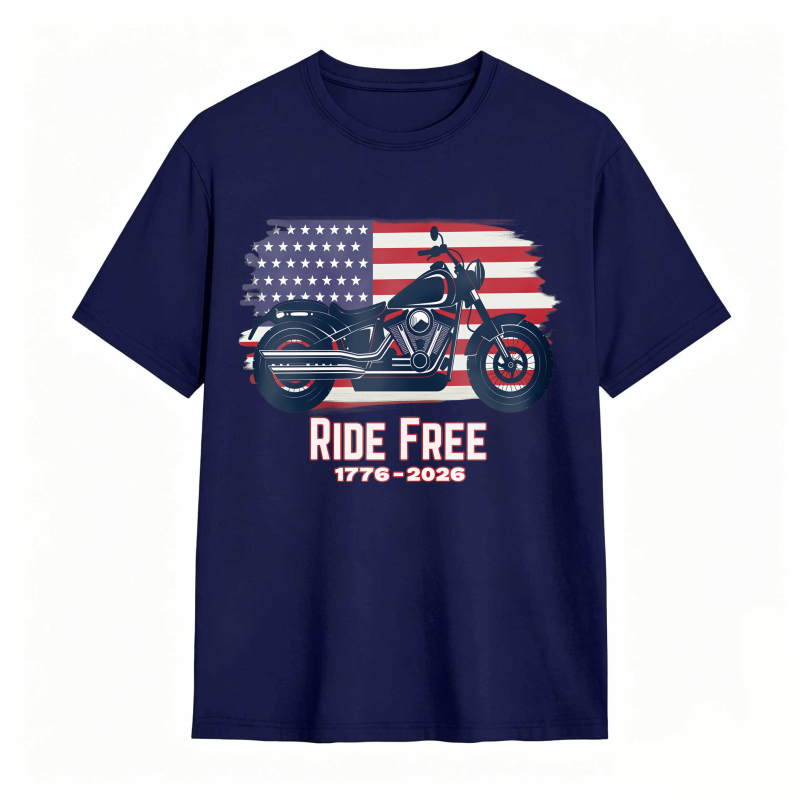American Flag Motorcycle Ride Free 1776 2026 Unisex Classic T-shirt