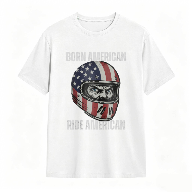 American Flag Helmet Born American Ride American T-shirt