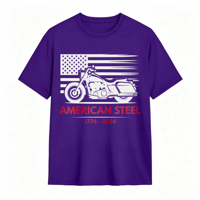 American Flag Motorcycle American Steel 1776 2026 Unisex Classic T-shirt