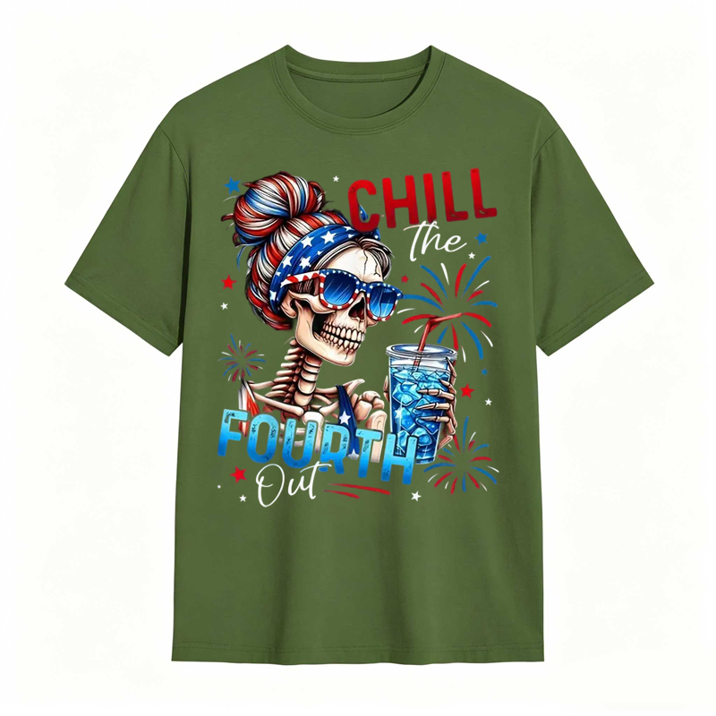 Chill The Fourth Out Patriotic Skeleton 4th of July T-Shirt