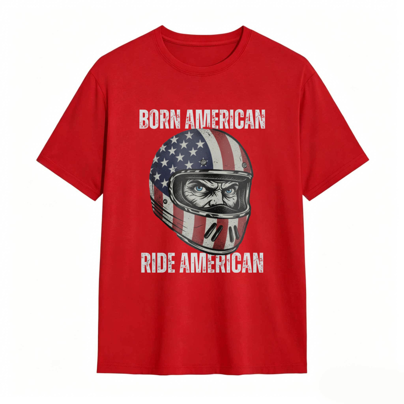 American Flag Helmet Born American Ride American T-shirt