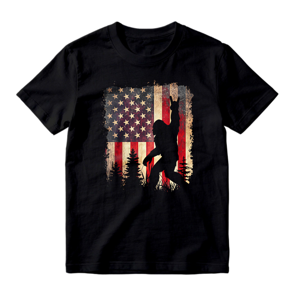 American Flag And Silhouette Of Climber In Forest T-shirt