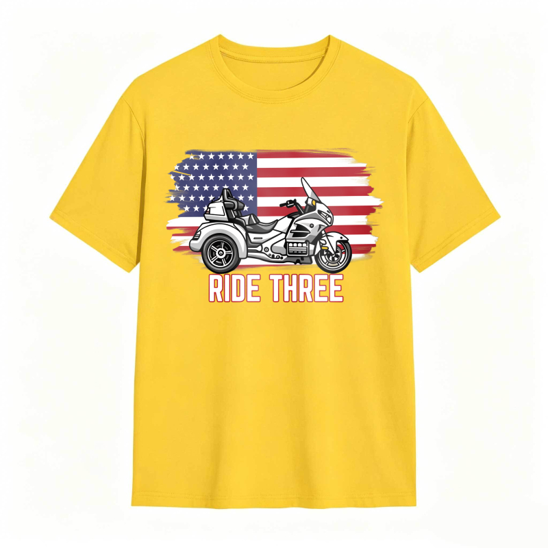 Motorcycle With American Flag Ride Three Unisex Classic T-shirt