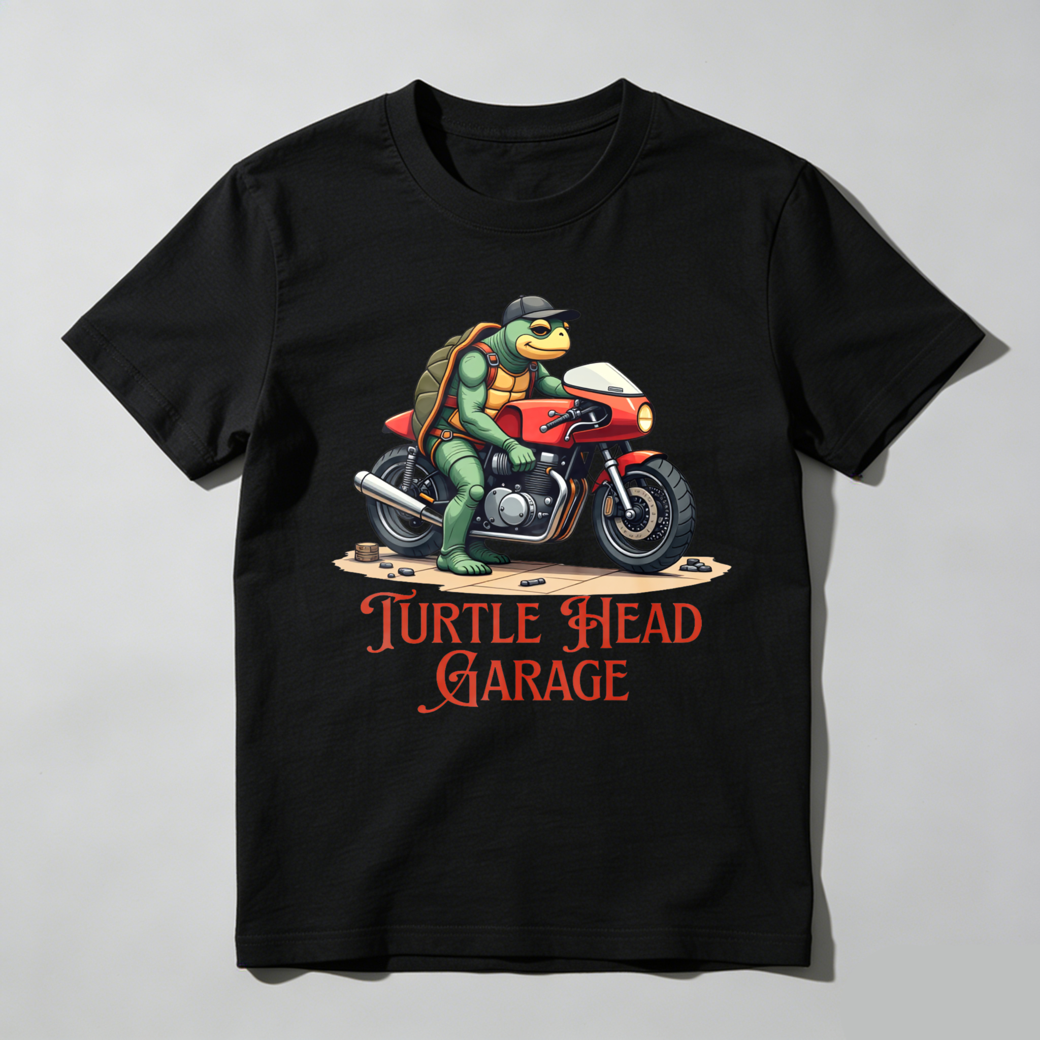 Turtle Riding Motorcycle With Turtle Head Garage Text Unisex Classic T-shirt