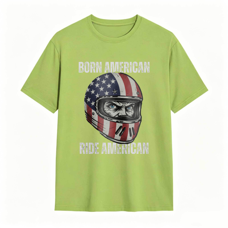 American Flag Helmet Born American Ride American T-shirt