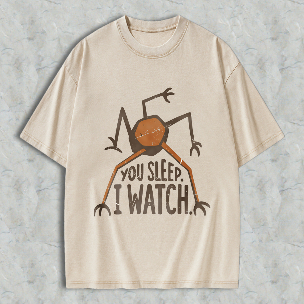 Wardrobecart Spider With Text You Sleep I Watch Unisex Washed T-shirt