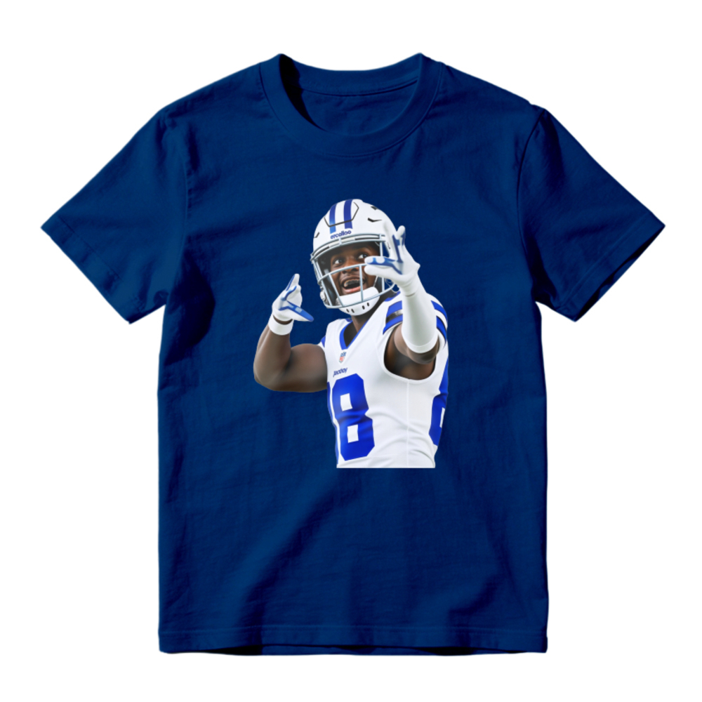 American Football Player Number 8 In White And Blue Uniform Celebrating Graphic T-shirt