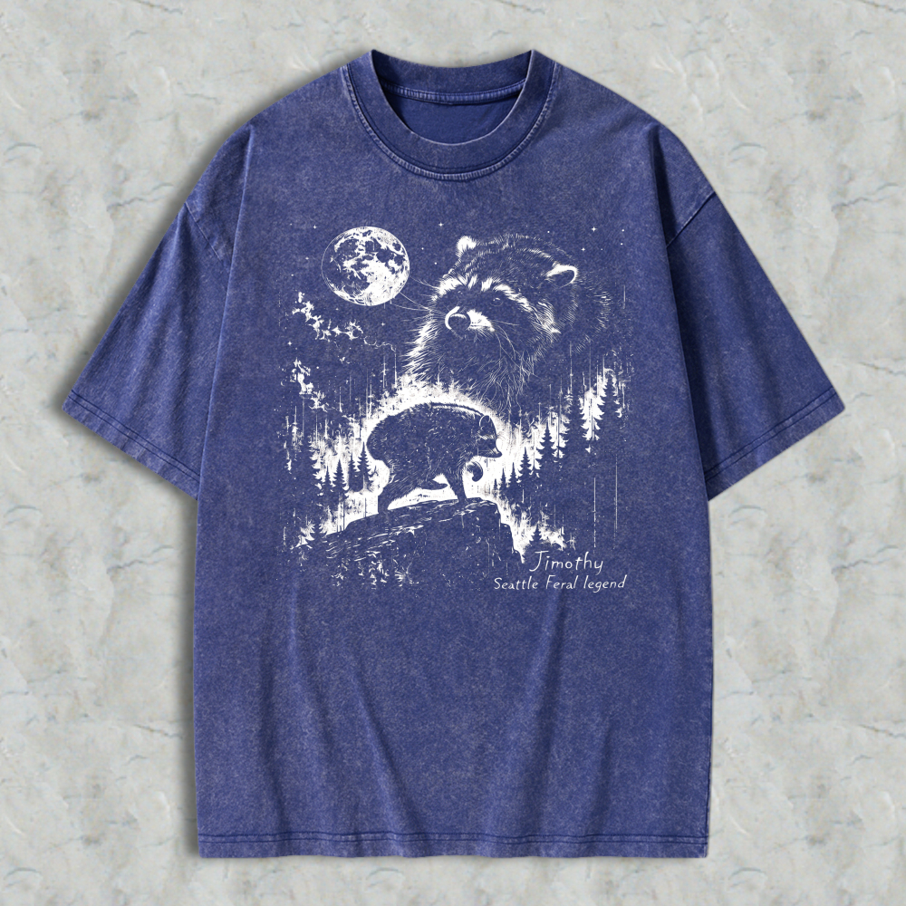 Bear And Moon Forest Graphic Washed T-shirt