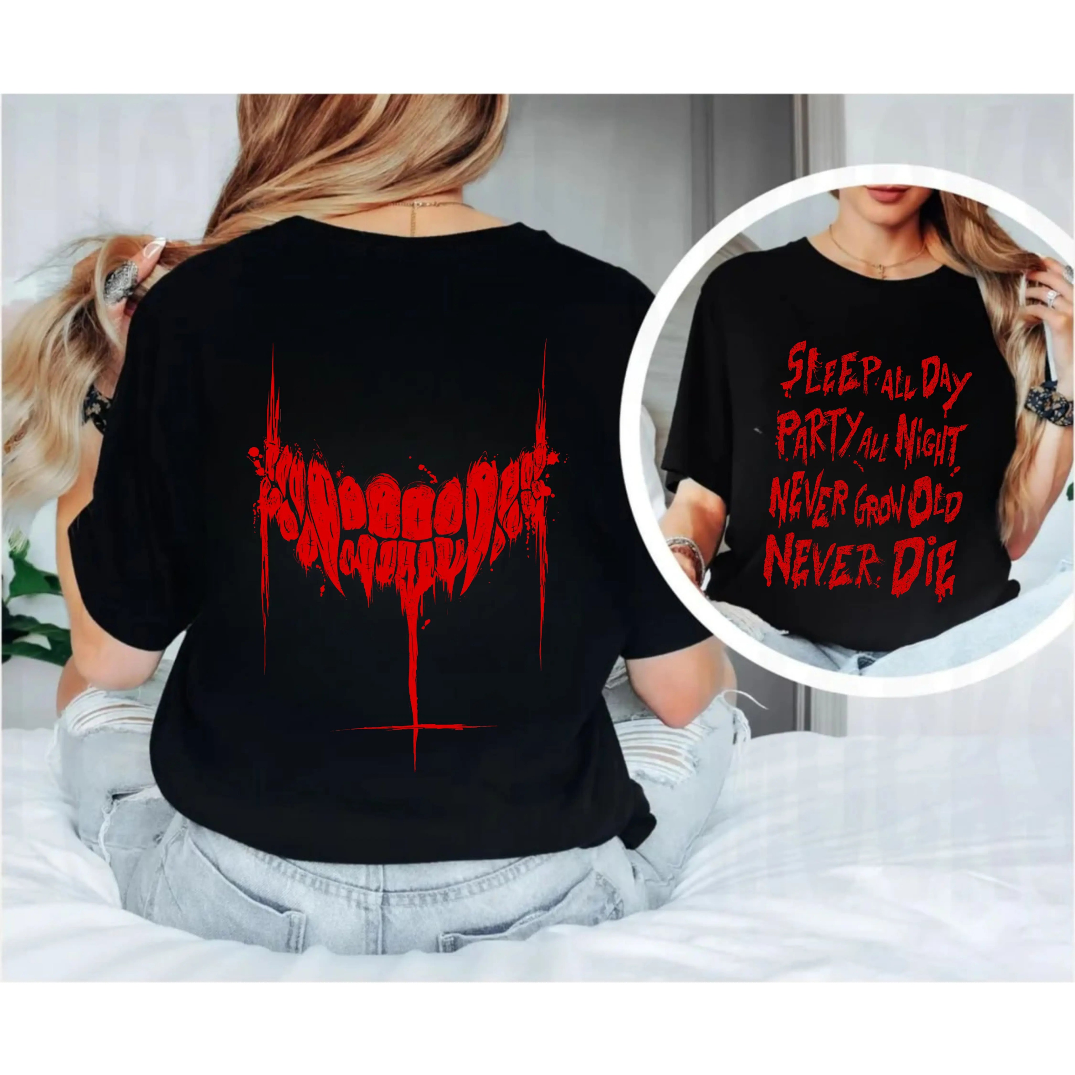 Men's Fitted Short-Sleeve Streetwear T-Shirt, The Lost Boys Cult Classic Movie Merch, Double-Sided Printed, Spandex-Cotton-Tweed Fabric Casual Top