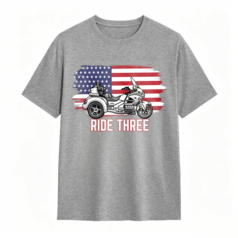 Motorcycle With American Flag Ride Three Unisex Classic T-shirt