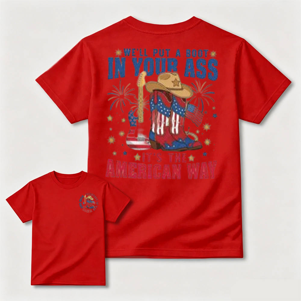 Patriotic Cowboy Boots Guitar Fireworks T-Shirt