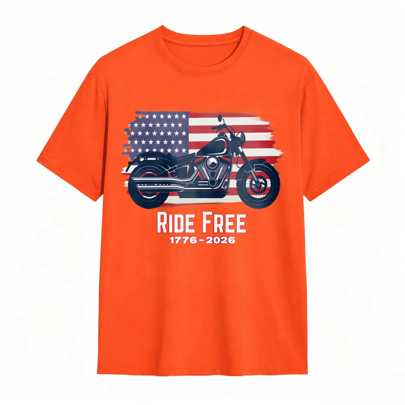 American Flag Motorcycle Ride Free 1776 2026 Unisex Classic T-shirt