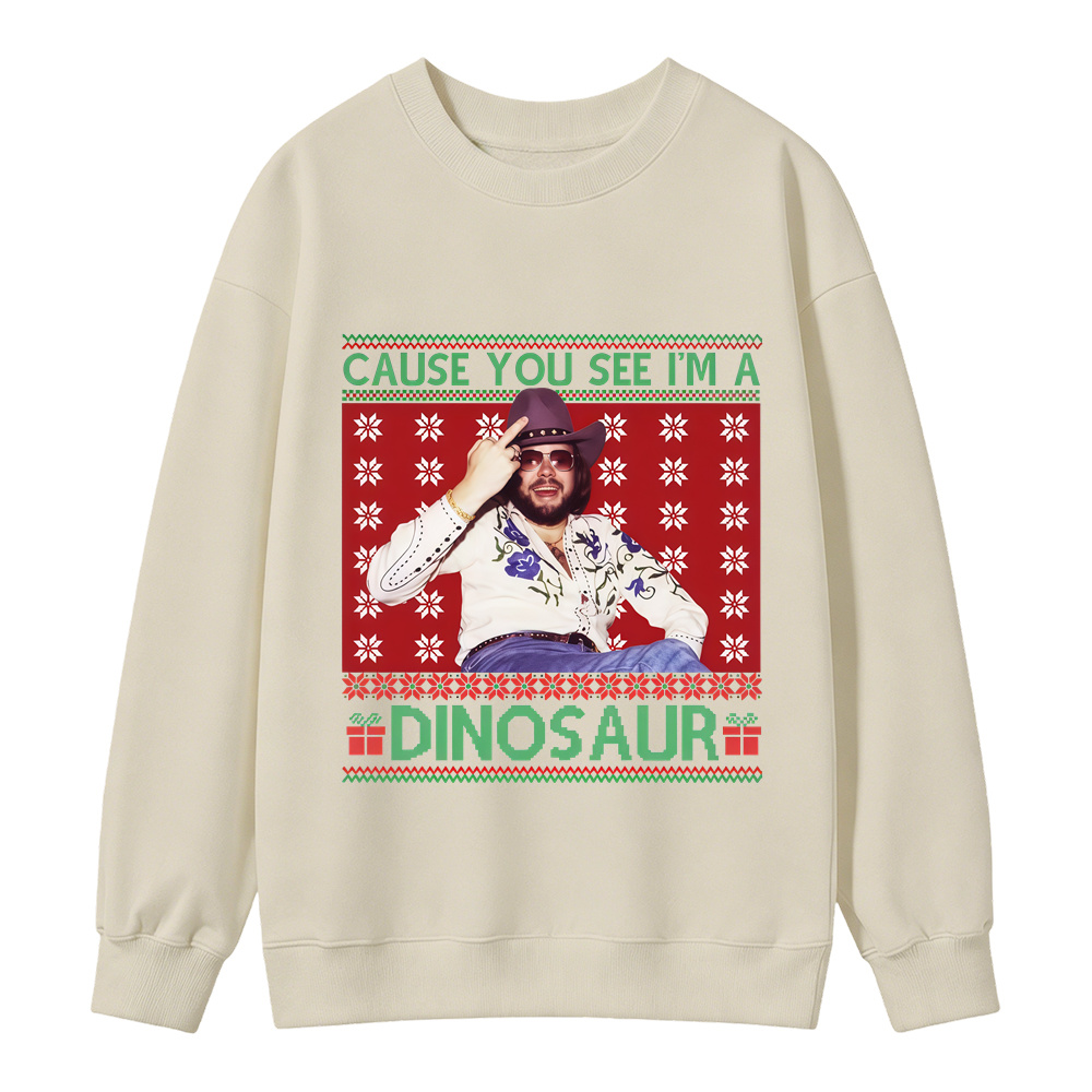 Merry Christmas Dinosaur Hank Williams.Jr Western Sweatshirt, Funny Western Holiday Shirt, Ugly Christmas Sweater, Vintage Country Music Graphic Crewneck, Country Music Fan Gift