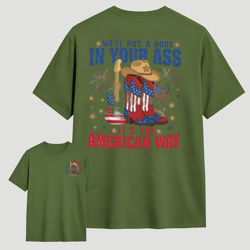 Patriotic Cowboy Boots Guitar Fireworks T-Shirt