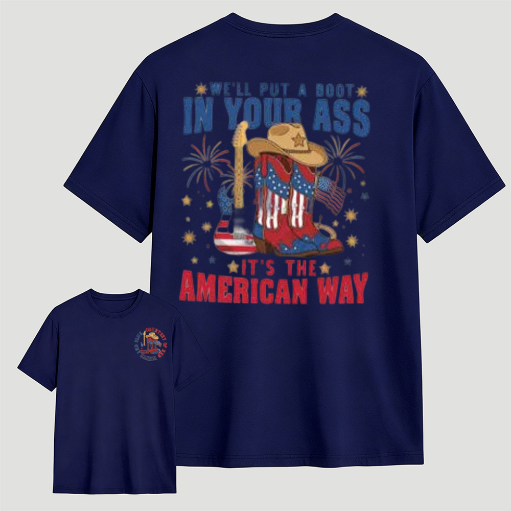 Patriotic Cowboy Boots Guitar Fireworks T-Shirt