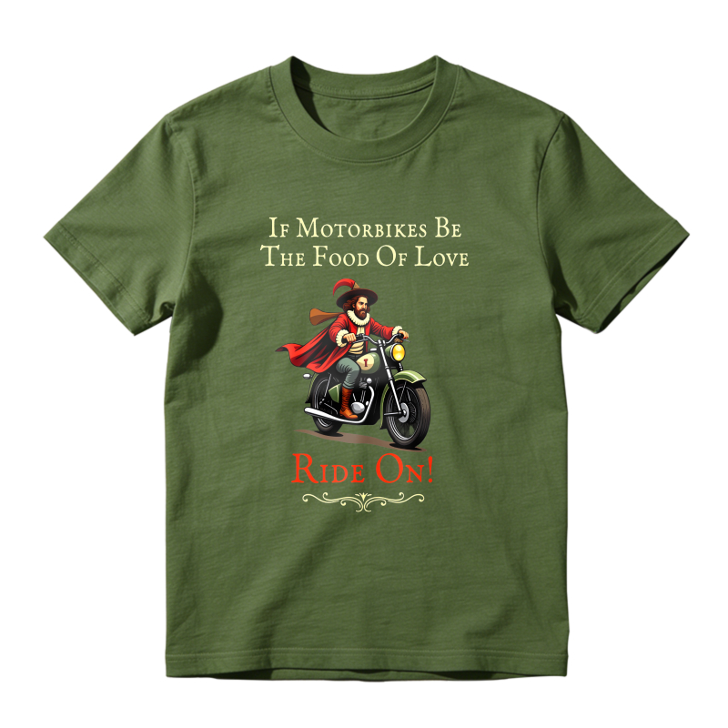 Motorbike Rider With Cape And Text If Motorbikes Be The Food Of Love Ride On Unisex Classic T-shirt