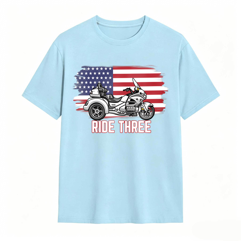 Motorcycle With American Flag Ride Three Unisex Classic T-shirt