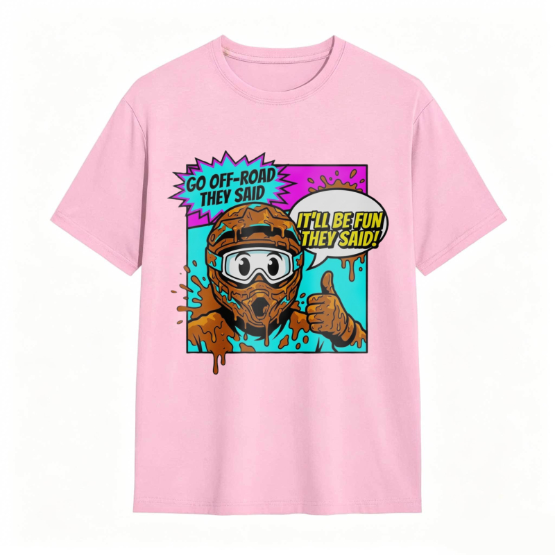Off Road Adventure Cartoon Character With Mud And Speech Bubbles T-shirt