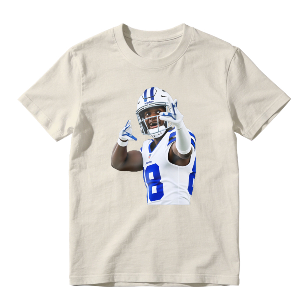 American Football Player Number 8 In White And Blue Uniform Celebrating Graphic T-shirt