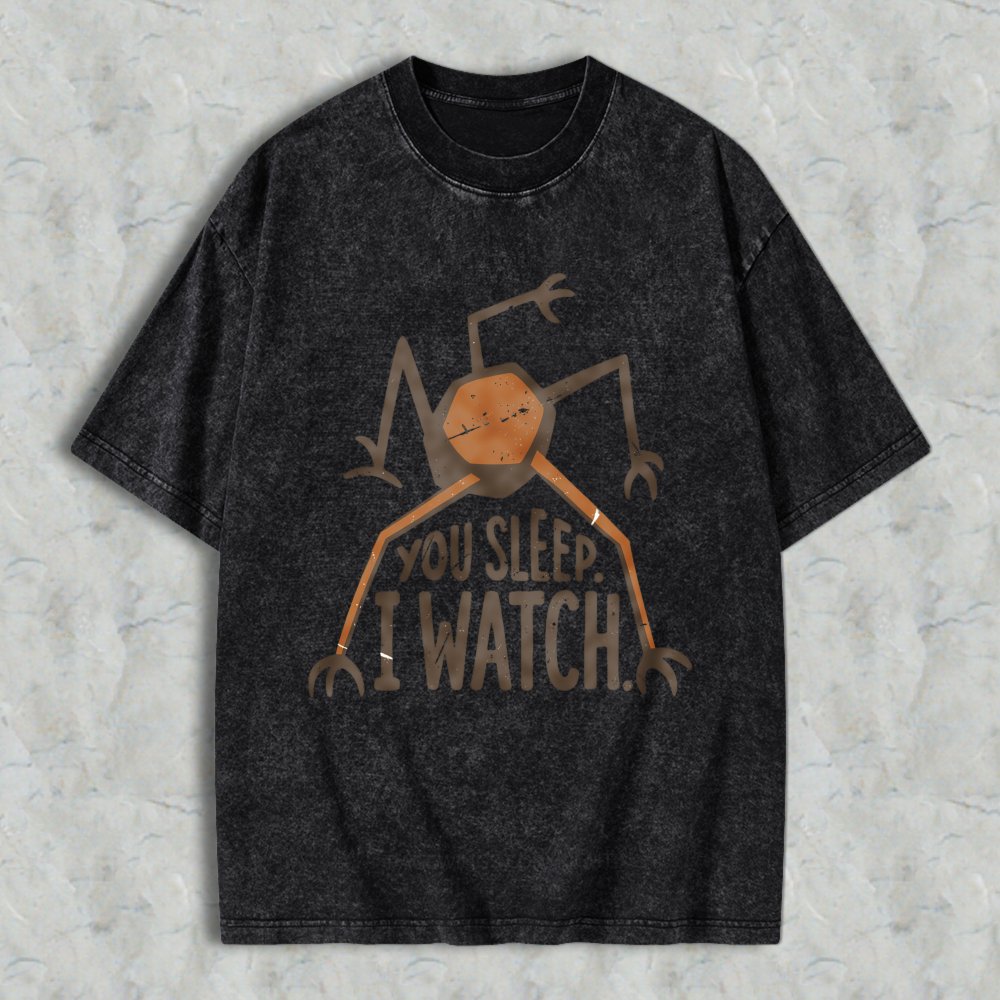 Wardrobecart Spider With Text You Sleep I Watch Unisex Washed T-shirt