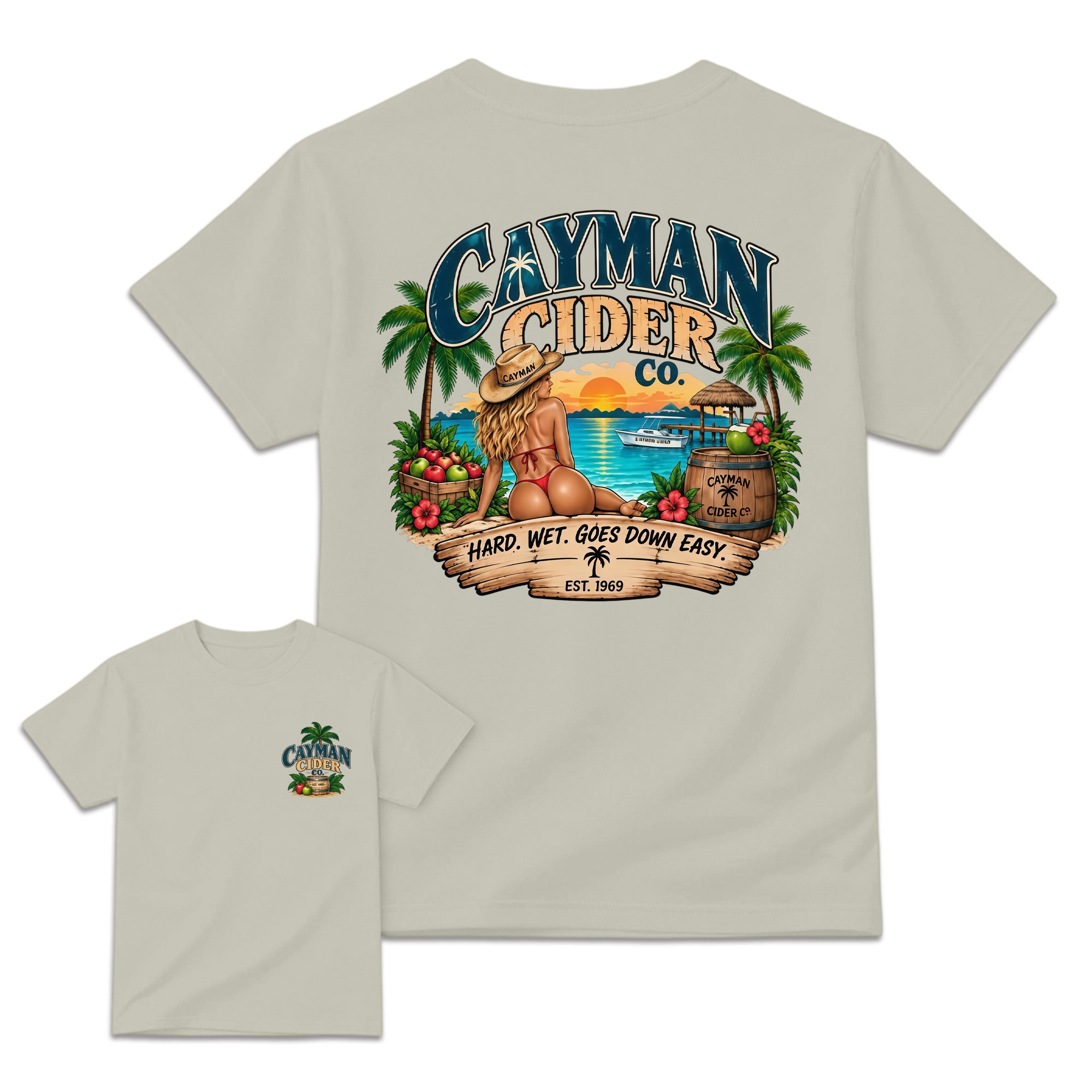 Cayman Cider Co. Unisex Cotton T-Shirt Hard Wet Goes Down Easy 