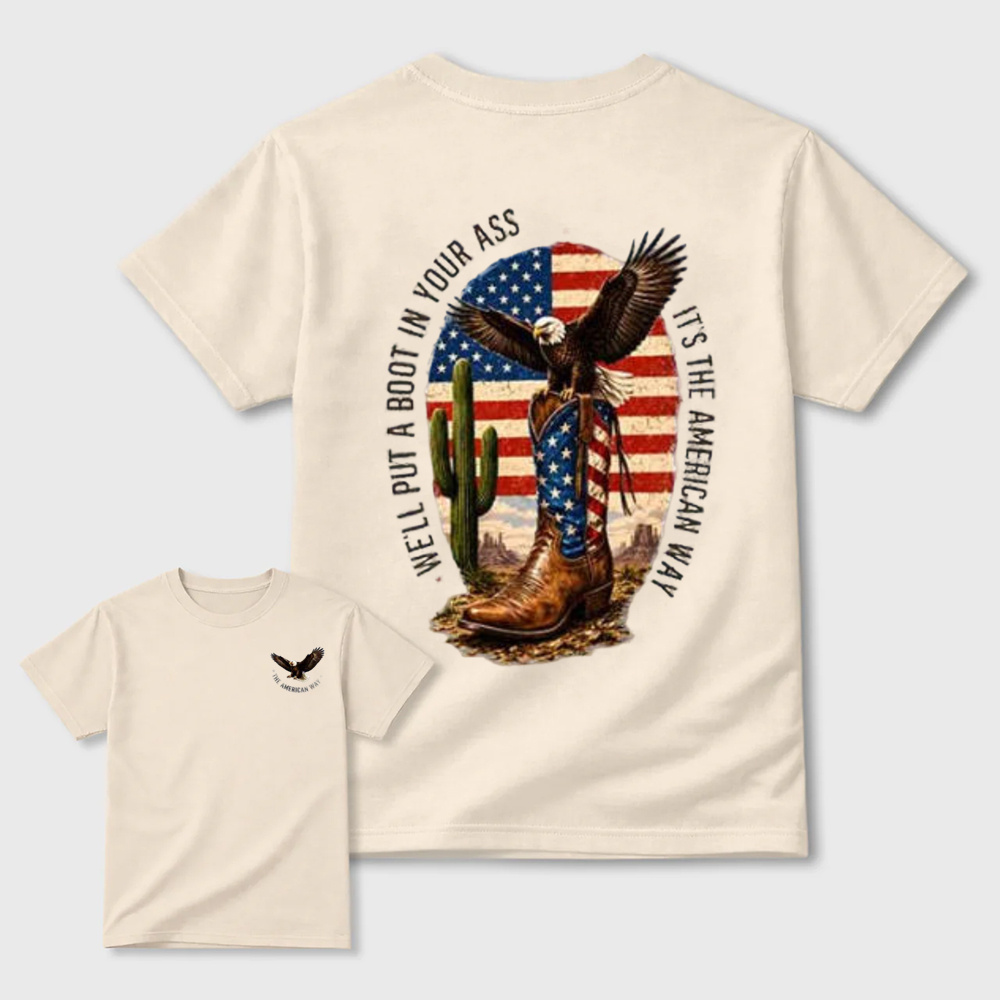 Western Southwest Desert Eagle Cowboy Boots Beige Casual Cotton T-shirt