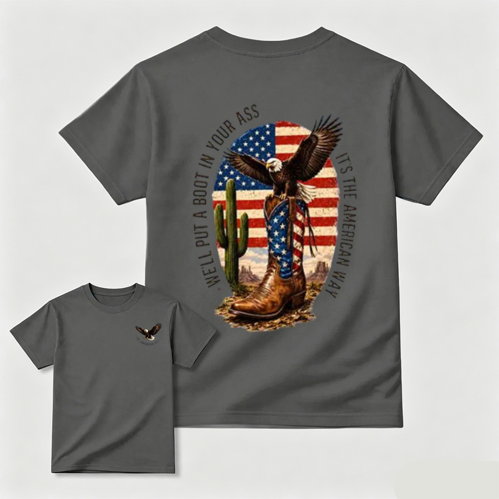 Western Southwest Desert Eagle Cowboy Boots Beige Casual Cotton T-shirt