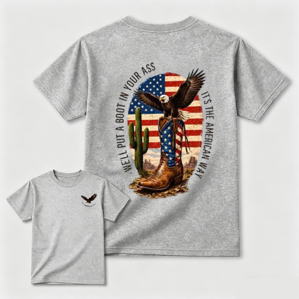 Western Southwest Desert Eagle Cowboy Boots Beige Casual Cotton T-shirt