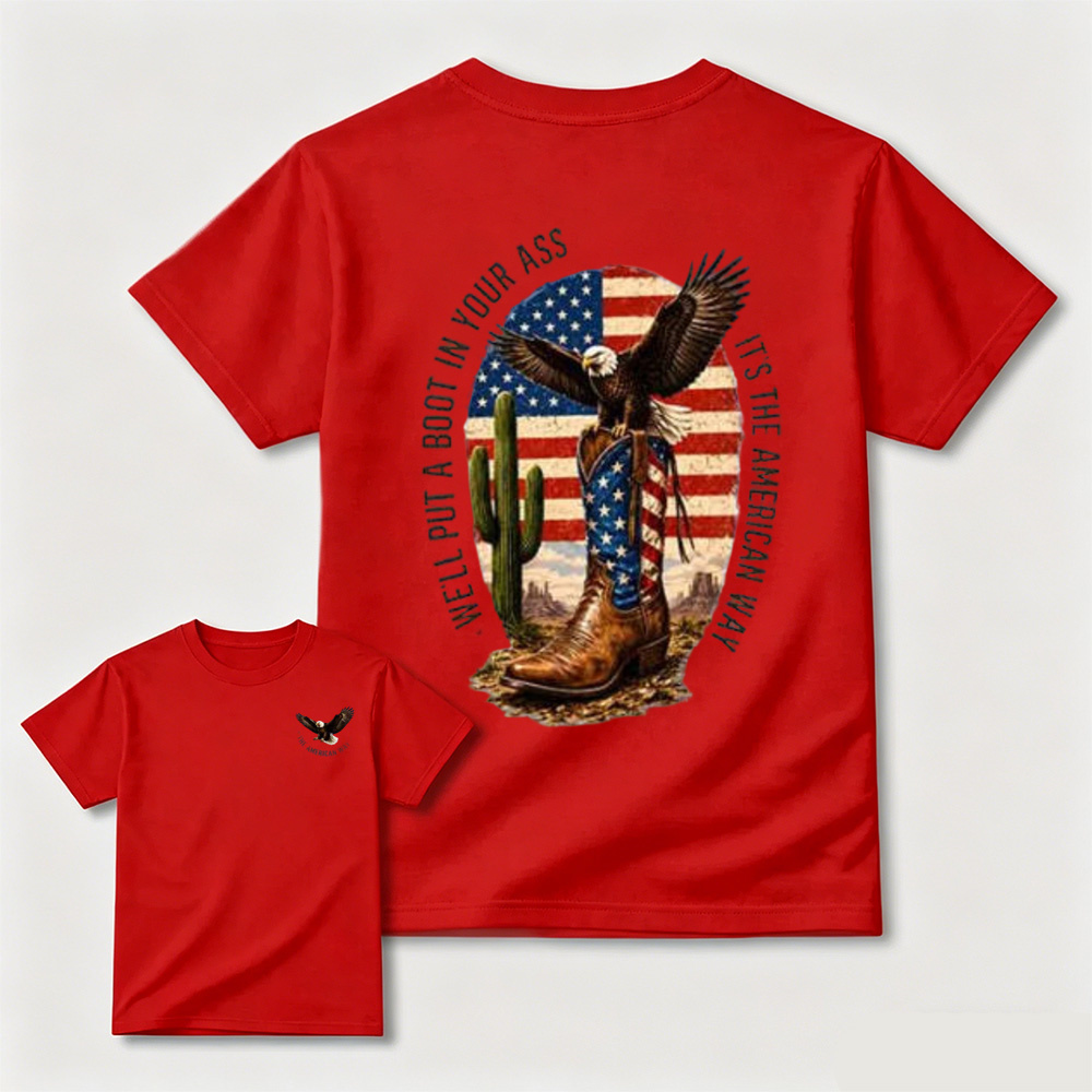 Western Southwest Desert Eagle Cowboy Boots Beige Casual Cotton T-shirt