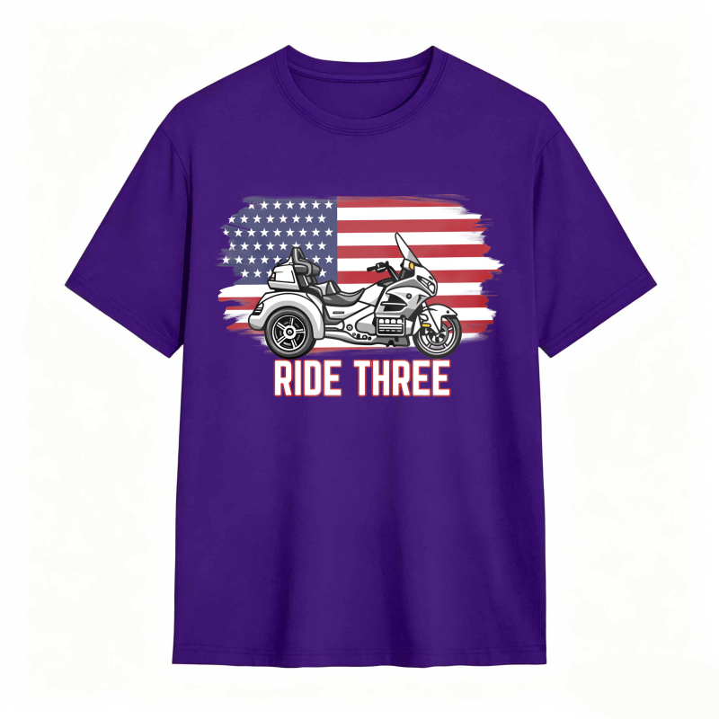 Motorcycle With American Flag Ride Three Unisex Classic T-shirt