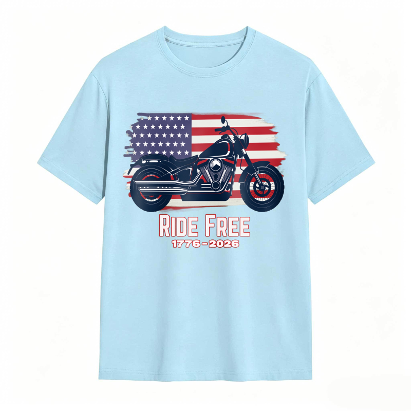 American Flag Motorcycle Ride Free 1776 2026 Unisex Classic T-shirt