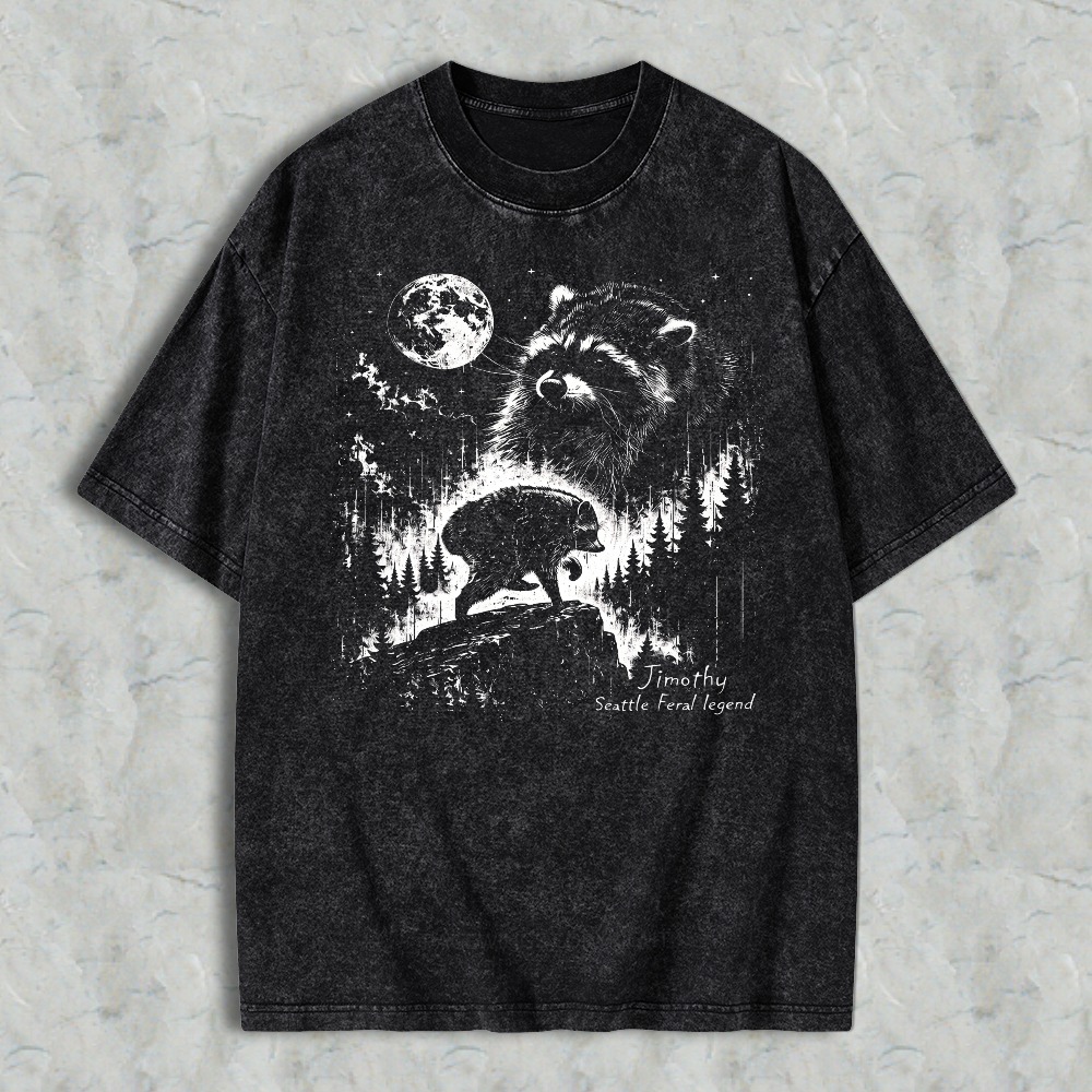 Bear And Moon Forest Graphic Washed T-shirt