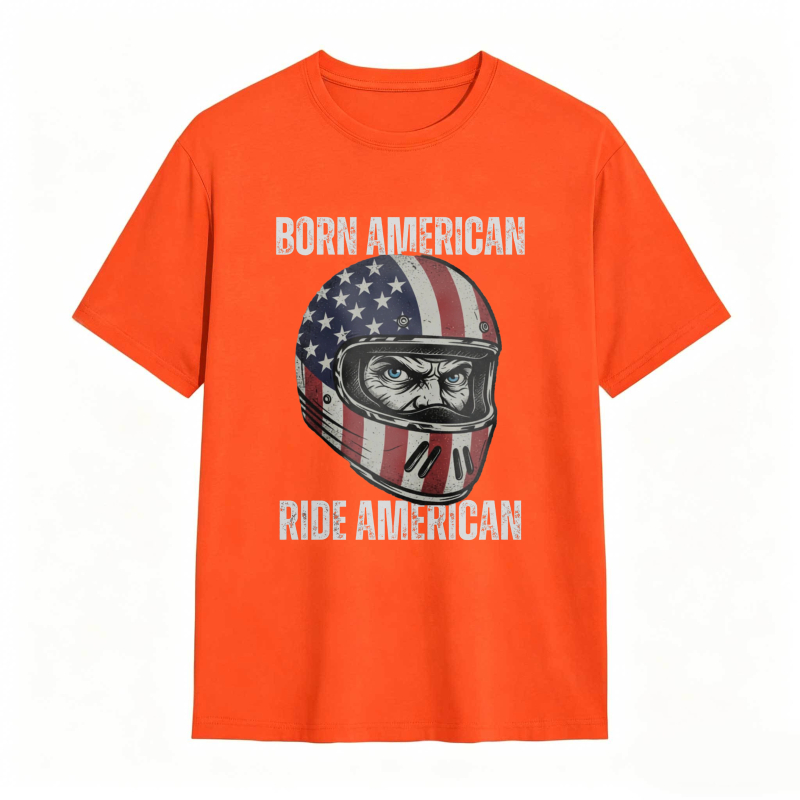 American Flag Helmet Born American Ride American T-shirt