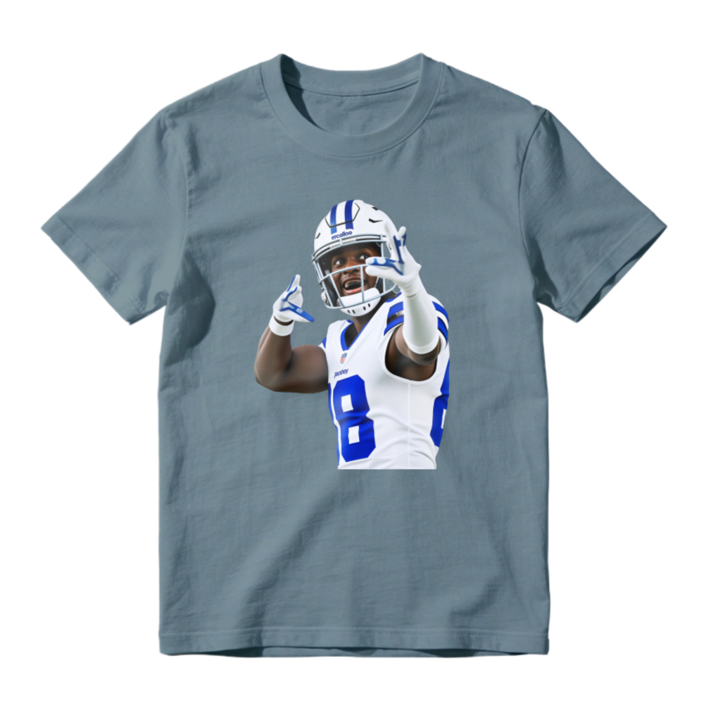 American Football Player Number 8 In White And Blue Uniform Celebrating Graphic T-shirt