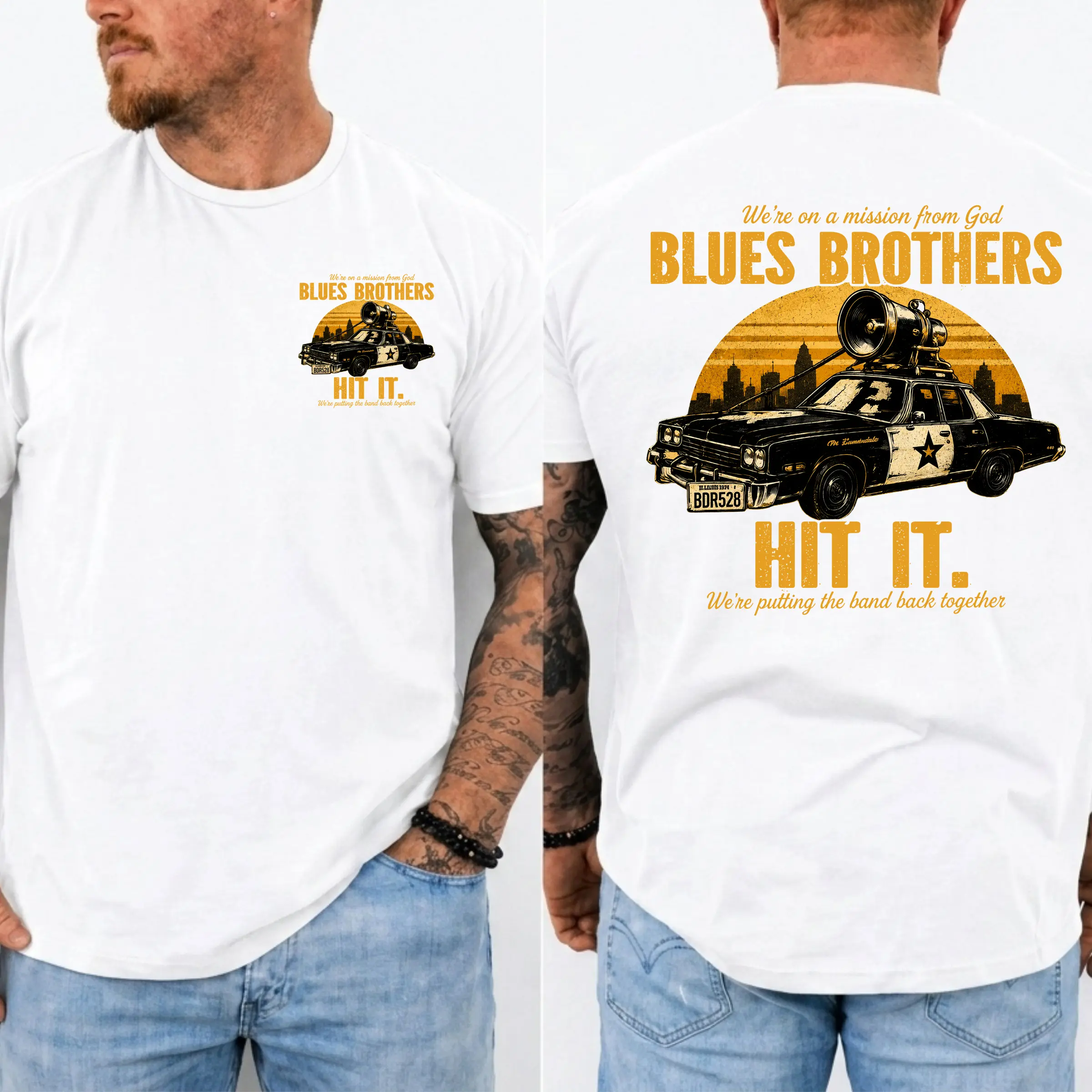 Blues Brothers Hit It Shirt Ver 2, We're On A Mission From God Tee, BDR529 Police Car T-Shirt, Classic Movie Fan Gift, Vintage Comedy Film Apparel