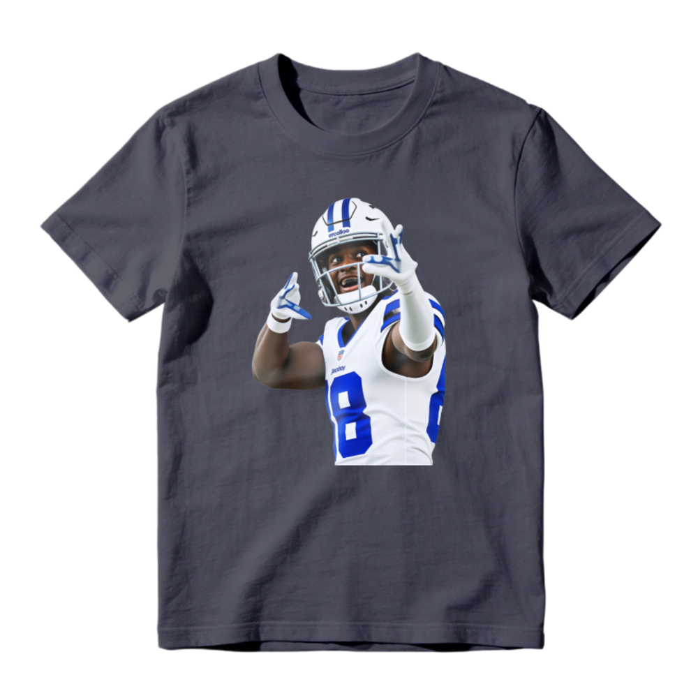 American Football Player Number 8 In White And Blue Uniform Celebrating Graphic T-shirt