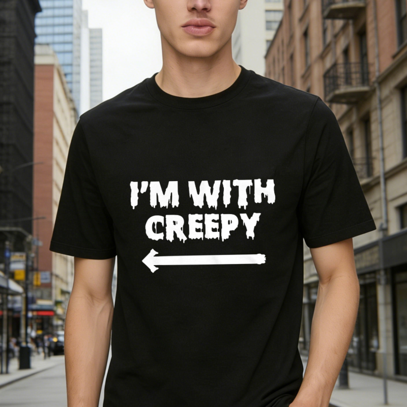 I'm With Creepy Funny Halloween Horror Text Graphic T-shirt